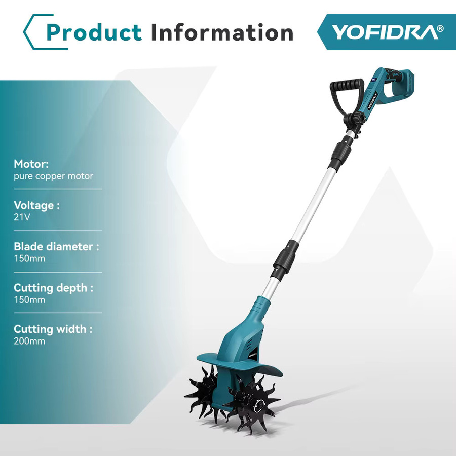 YOFIDRA Elektrische Gartenfräse Kultivator mit 180 Grad Faltfunktion in Türkis für Makita LXT Akkus, 200 mm Bodenwendewerkzeug - Bild 2