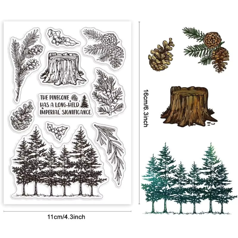 Transparenter Silikonstempel mit Kiefernzapfen und Tannenbaum Motiv für Vintage-Poststempel - Bild 2
