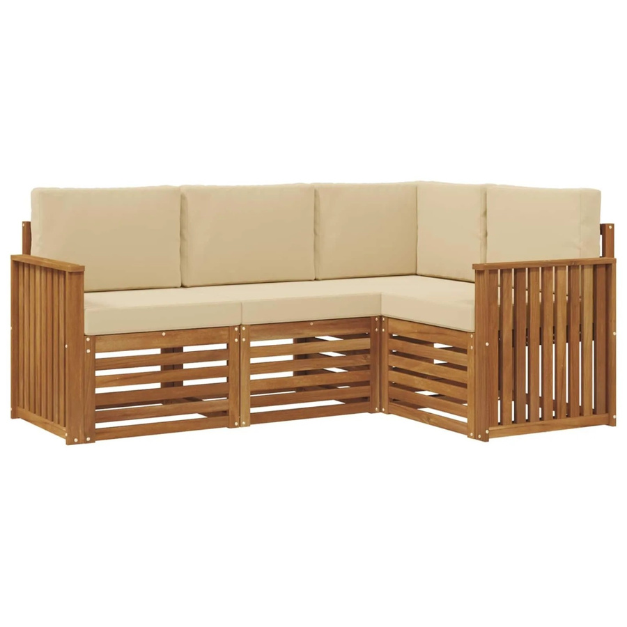 vidaXL Sofagarnitur 4-teilig L-Form aus Massivholz Akazie in Beige und Natur mit Sitzkissen und Rückenkissen - Bild 2