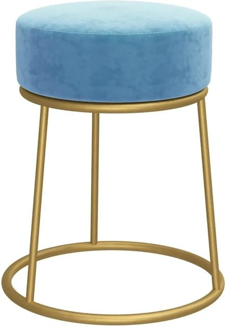 Runder Hocker vidaXL aus Samt in Hellblau mit goldenem Metallgestell, Durchmesser: 30 cm, Höhe: 38 cm - Bild 1