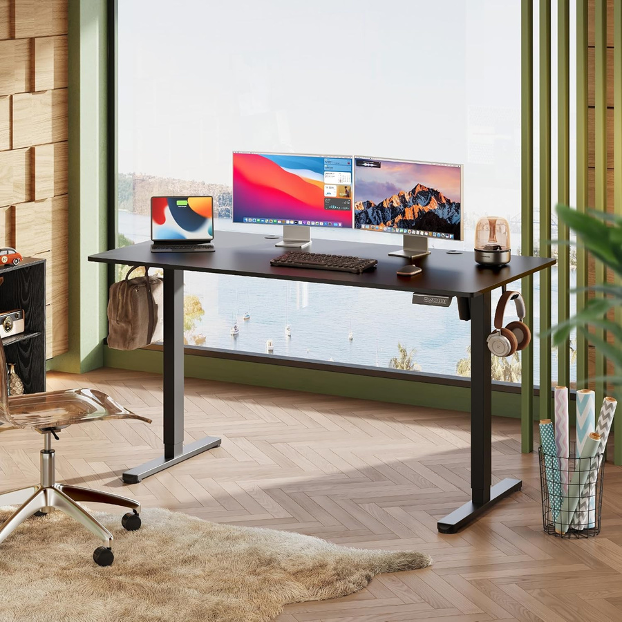 DEVAISE höhenverstellbarer Schreibtisch mit elektrischem Motor, Sitz-Steh-Tisch für Home Office und Büro, Schwarz, B/T: 140 x 70 cm - Bild 2