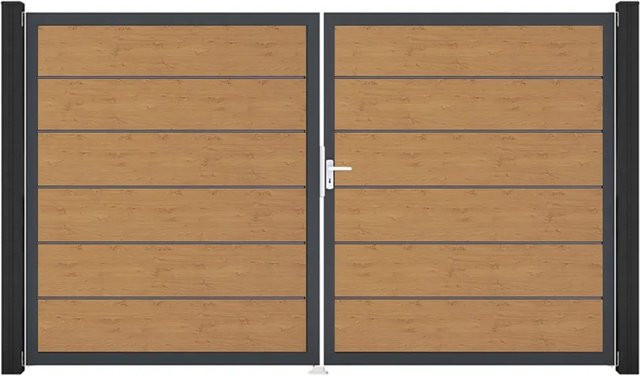GroJa Tor Basicline Premium 2-flügelig Asteiche Natur Braun B: 306 cm, H: 180 cm DIN Rechts - Bild 1