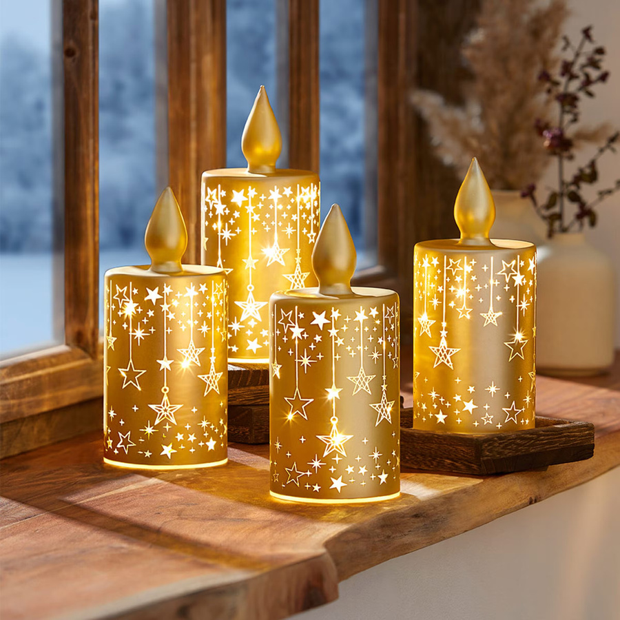 LED-Glaskerze Viva Domo in Gold, runde Stumpenkerze für Advent und Weihnachten - Bild 3