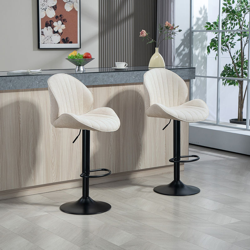 HOMCOM Barhocker 2er Set höhenverstellbar und drehbar in Beige mit Chenille-Optik - Bild 2