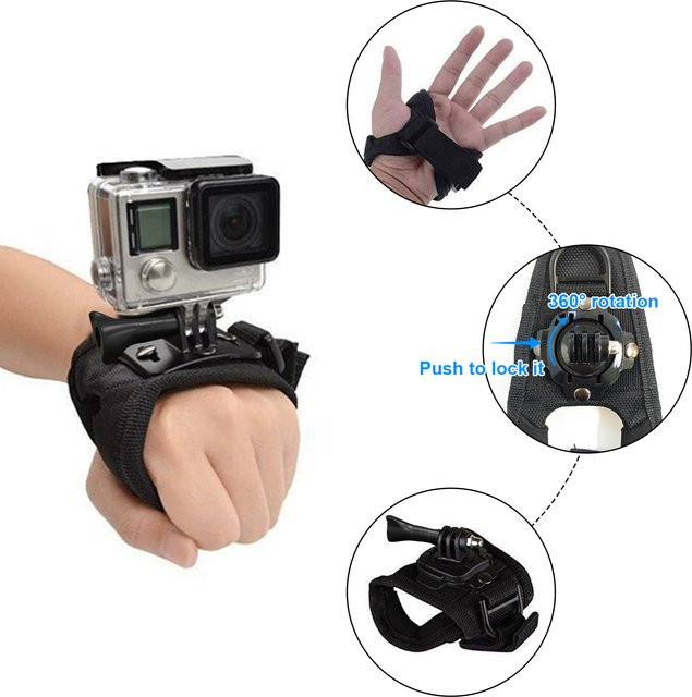 HONGDAK 360 Grad Rotations Hand Strap Mount für GoPro Hero 12 11 10 9 8 7 6 5 SJCAM Insta360 X2 X3 DJI Osmo Action in Schwarz - Bild 1