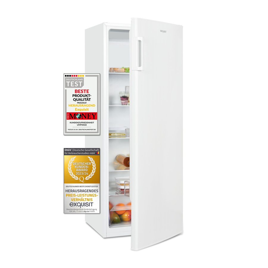 Exquisit KS5320-V-H-040E Vollraumkühlschrank in Weiss mit LED-Innenbeleuchtung und Flaschenregal, B/T/H: 55,6 x 60,0 x 142,6 cm - Bild 1
