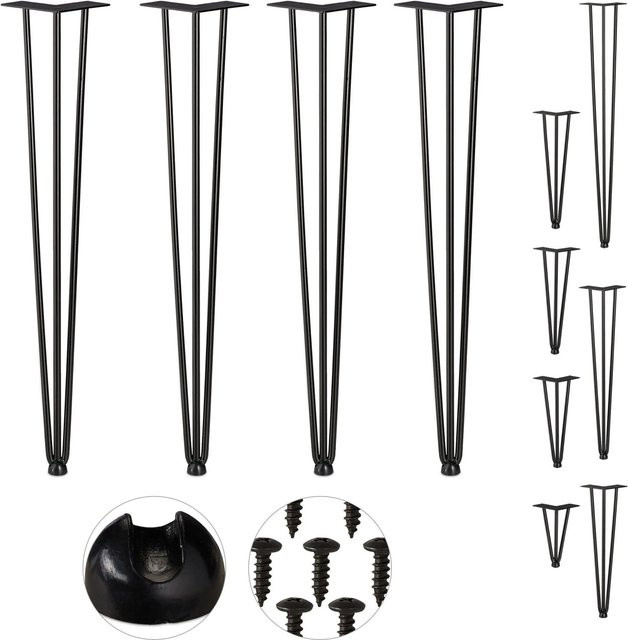 Relaxdays Haarnadelbeine 4er Set aus Stahl in Schwarz, Höhe: 71 cm - Bild 1