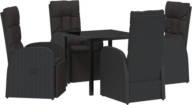 vidaXL Garten Essgruppe 5-teilig aus Poly Rattan und Glas in Schwarz mit Kissen - Bild 1