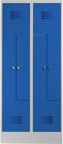 STIER Z-Garderobenspind Premium mit Sockel, 4 Abteile, Drehriegel, lichtgrau/enzianblau - Bild 1