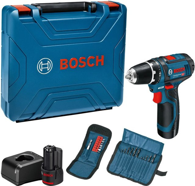 Bosch Professional Akku-Bohrschrauber GSR 12V-15 in Blau mit 2 Akkus und Zubehör im Koffer - Bild 1