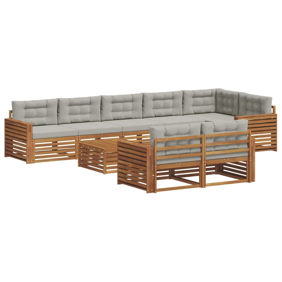 vidaXL Outdoor-Sofagarnitur aus Akazienholz in U-Form mit Kissen, 26-teilig, Natur und Grau - Bild 2