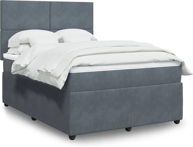 vidaXL Boxspringbett mit Matratze in Dunkelgrau aus Samt mit USB-Ladeport und Unterbettbeleuchtung B/T/H: 140 x 190 cm - Bild 1