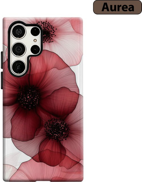 Stoßfeste Doppelschicht Handyhülle mit rotem und rosa Blumen-Design für Samsung Galaxy S25 Ultra, S24 und S23 Ultra Plus - Bild 1