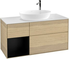 V&B Waschtischunterschrank Finion mit Wandbeleuchtung, Breite: 120 cm, Farbe: Weiß/Blau/Eiche lackiert - Bild 1
