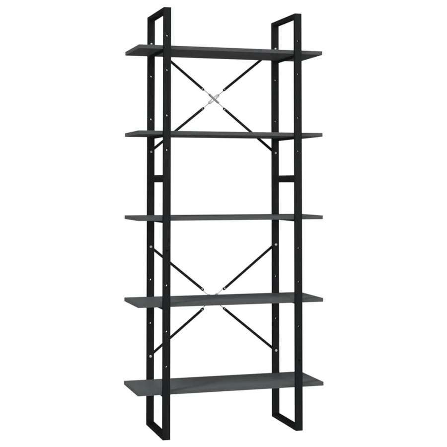 vidaXL Bücherregal im Industrial Design aus Metall und MDF, Grau, B: 80 cm, T: 30 cm, H: 175 cm - Bild 2