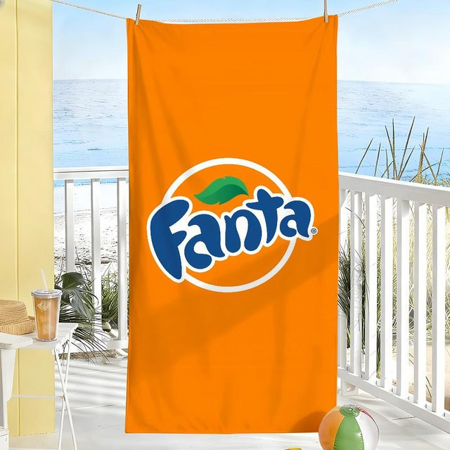 Schnelltrocknendes Mikrofaser-Handtuch mit Fanta-Getränkedesign für Sport, Strand und Reise, B: 70 cm, H: 140 cm - Bild 1