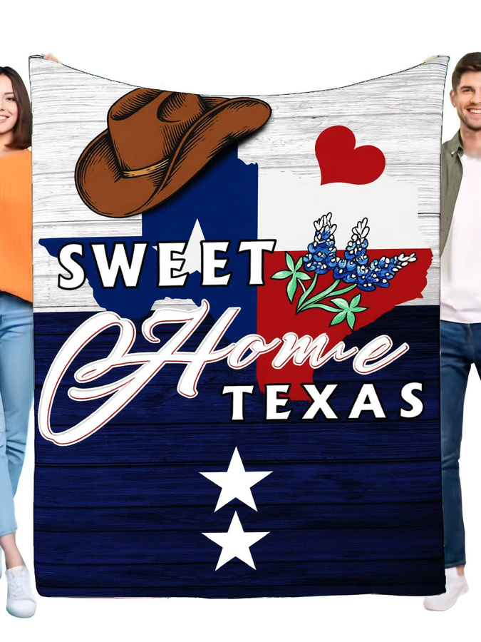 Sweet Home Texas-Decke mit Cowboyhut, Bluebonnet-Blumen und Texas State Flag Design in Multicolour - Bild 2