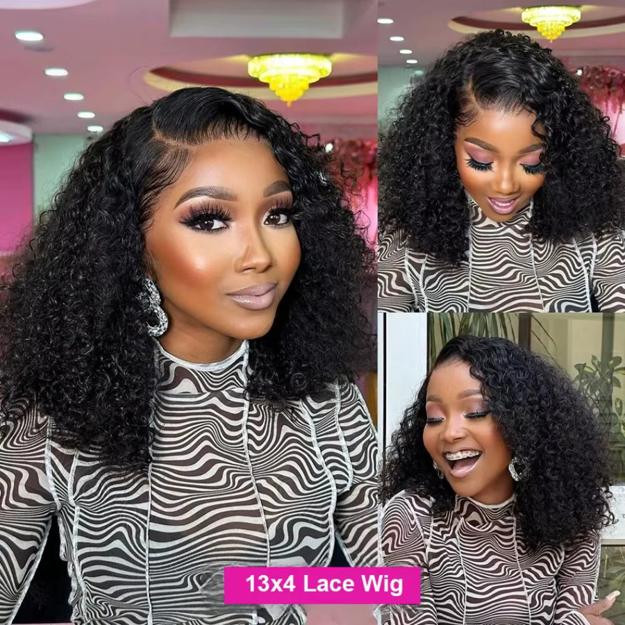 Larhali Bob Naturlockige Perücke aus Echthaar, 14 Zoll, Lace-Front, Damen - Bild 2