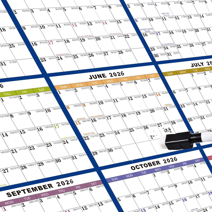Großer Wandkalender 2026 als Jahresplaner, trocken abwischbar, weiß, Kunststoff - Bild 2
