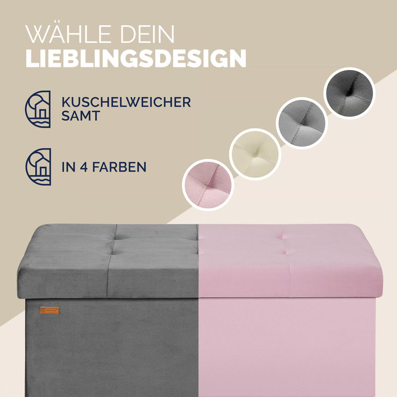 CASARIA Sitzbank aus Samt in Anthrazit mit Stauraum, faltbar, B/T/H: 76 x 38 x 42 cm - Bild 4