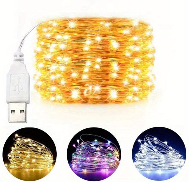OKAL RED EAST USB LED-Lichterkette mit Kupferdraht in Warmweiß für Garten, Party und Hochzeit - Bild 1