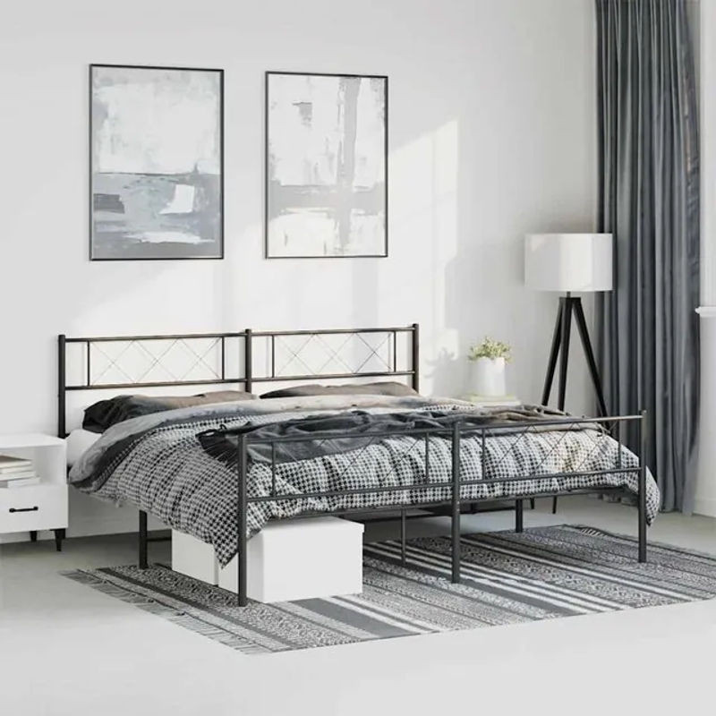 Vidaxl Metall-Bettgestell mit Kopfteil und Fußteil in Schwarz im Industrial-Design, B: 193 cm, T: 203 cm - Bild 1