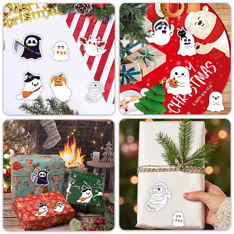 500 Stück Halloween-Geister und Weihnachts-Aufkleber von LanLanStickersWorld in Multicolour als Klebeetiketten für Kinder, Süßigkeiten und Geschenke - Bild 2