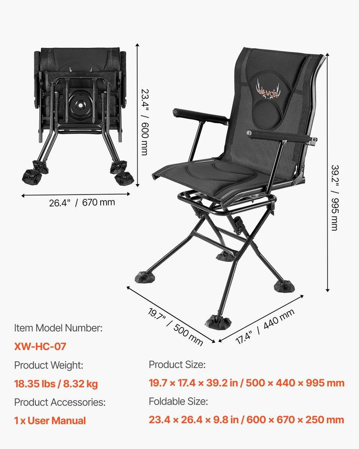 Buying Solutions MB Jagdstuhl Tarn, 360 Grad geräuschlos drehbar, faltbarer tragbarer Sitz mit Armlehnen und Stahlrahmen, Schwarz - Bild 7