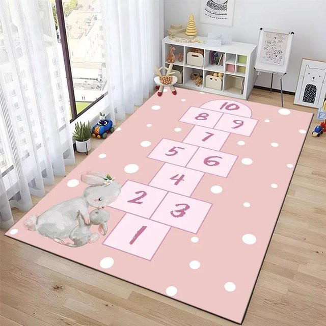 UQIDEHOME Kinder Teppich mit Cartoon-Design und Zahlenspiel, Rosa, B/B: 80 x 120 cm - Bild 1