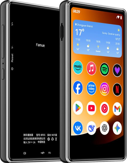Famue Android 13 MP3-Player mit Bluetooth und WLAN 2.4G/5G, 4 GB RAM, Spotify und Play Store, 4,0-Zoll-Großbildschirm, MP4, Schwarz - Bild 1