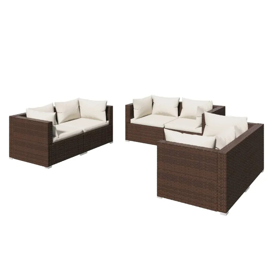 vidaXL 6-tlg Garten-Lounge-Set in L-Form aus Poly Rattan mit Kissen in Braun und Beige - Bild 2