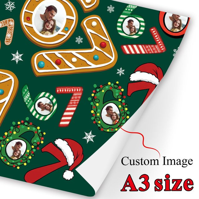 3 Blatt individuelles Foto-Geschenkpapier mit grünem Design für Weihnachten, Geburtstage und Partys - Bild 1