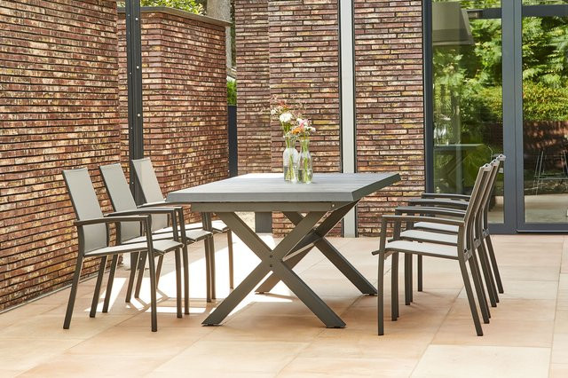 Siena Garden Messina/Velia Garten-Essgruppe mit 6 Diningsesseln, anthrazit/grau, Aluminium, Keramik und Ranotex-Gewebe, ausziehbar, Breite: 200-260 cm, Tiefe: 100 cm - Bild 1