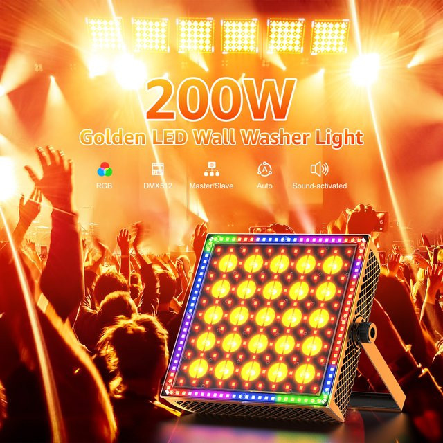 U'King 200W LED Wandfluter DMX512 Golden & RGB LED Pixel-Licht für DJ, Disco und Party, B/T/H: 36,8 x 31,0 x 36,8 cm - Bild 1