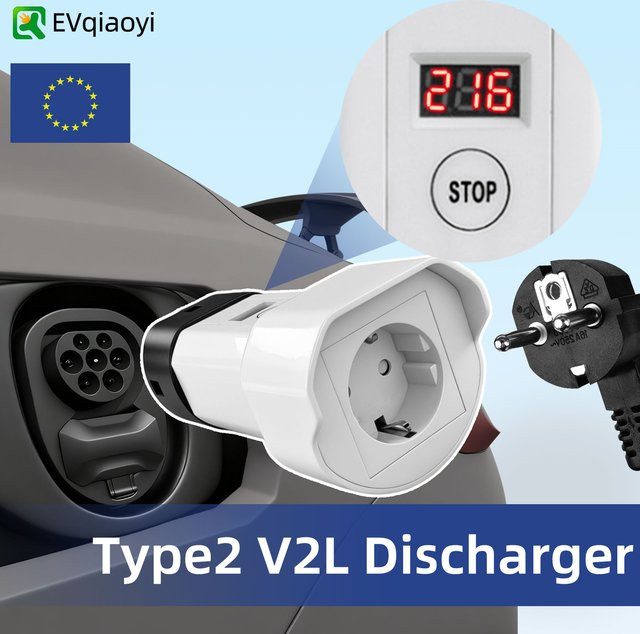 EVqiaoyi Typ 2 V2L Entladegerät-Adapter mit EU-Stecker in Weiß für BYD Dolphin, Seal, Xpeng L03, Geely EX5, Omoda 9, Jaecoo J5, Hyundai und Renault - Bild 1