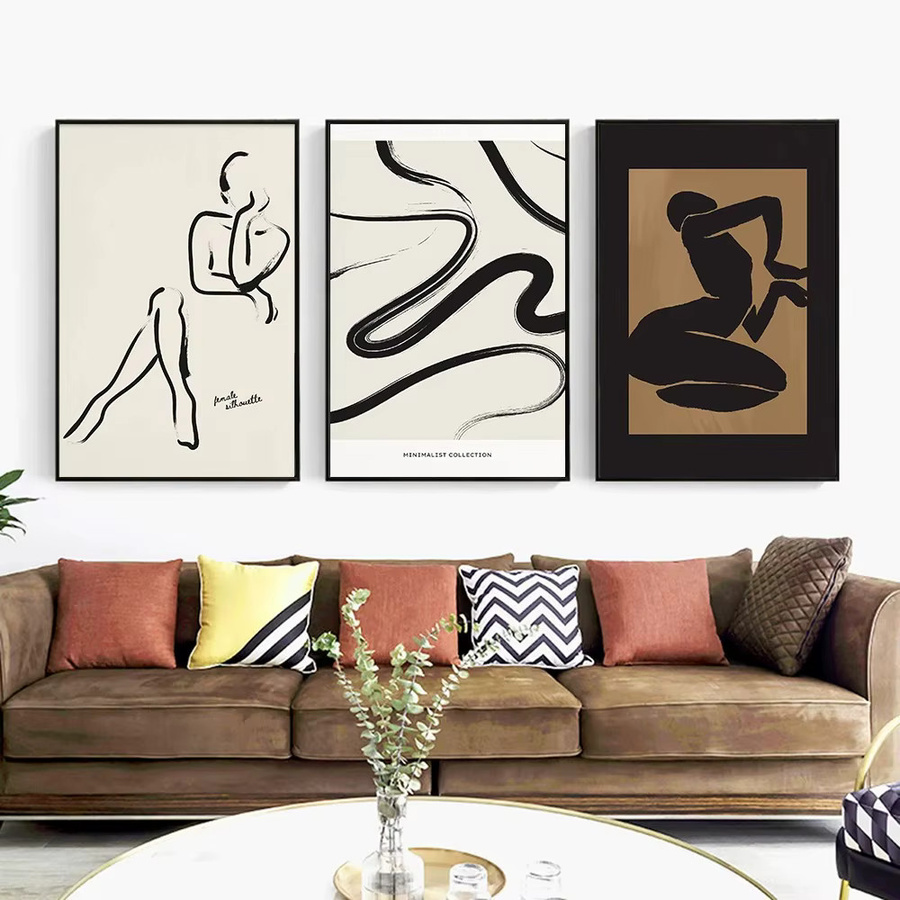Potdemiel Abstrakte Leinwandmalerei im Böhmischen Stil mit minimalistischem Linien-Design als Wandkunst für dein Wohnzimmer - Bild 2
