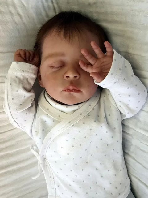 NPK Mu Diegoas Reborn, Silikon-Vinylpuppe, 46 cm, bemalte Neugeborene Babypuppe, mit verwurzeltem Haar, mit geschlossenen Augen - Bild 1