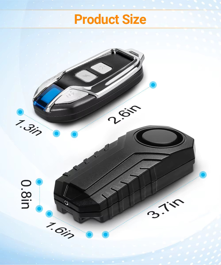Powstation Motorrad- und Fahrradalarm mit kabelloser Fernbedienung und Vibrationssensor, Diebstahlschutz mit 113 dB, wasserdicht, in Orange und Schwarz - Bild 5