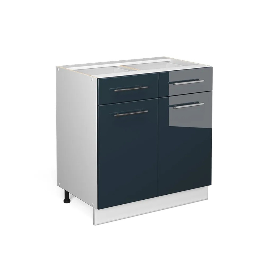 Vicco Küchenschrank Fame-Line Schubunterschrank Hochglanz Weiß Dunkelblau Breite: 80 cm - Bild 2