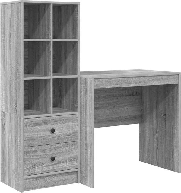 vidaXL Schreibtisch und Hochboard Set in Grau und Braun aus Holzwerkstoff im modernen Design - Bild 1