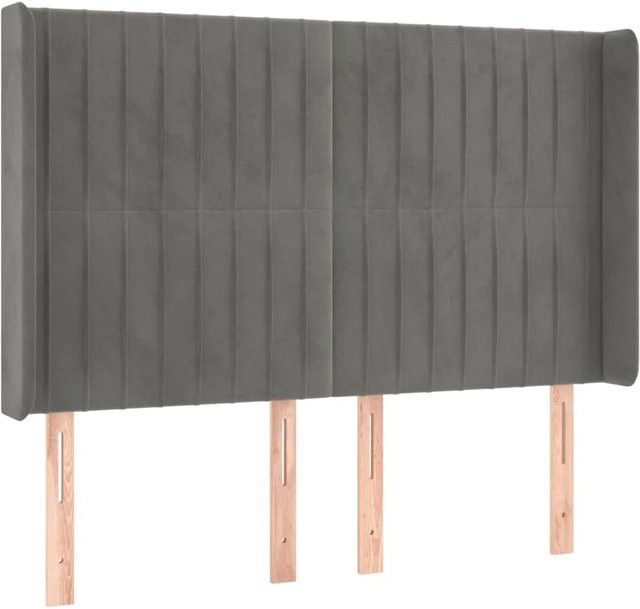 vidaXL LED Kopfteil aus Samt in Hellgrau mit USB-Ladeport und integrierter Beleuchtung, B: 147 cm, T: 16 cm, H: 118 bis 128 cm - Bild 1