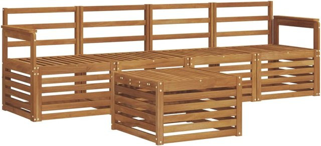 vidaXL Gartenmöbel Set aus Akazienmassivholz in Braun, 5-teilige Sofagarnitur mit 3-Sitzer Sofa und Couchtisch inklusive Kissen - Bild 1