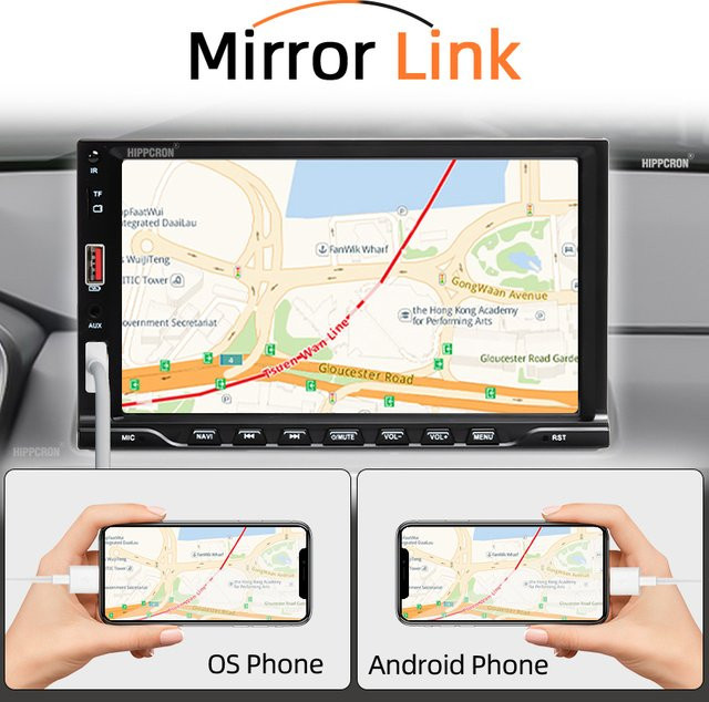 HIPPCRON 7-Zoll Auto-MP5-Player mit kabelgebundenem Carplay und Android Auto, FM-Radio und HD-Display in Schwarz - Bild 1