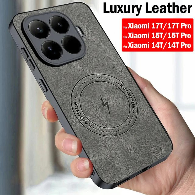 Luxuriöse Stoßfeste Handyhülle aus PU-Leder und Hartplastik für Xiaomi 17T, 15T und 14T Pro in Blau oder Grau - Bild 1