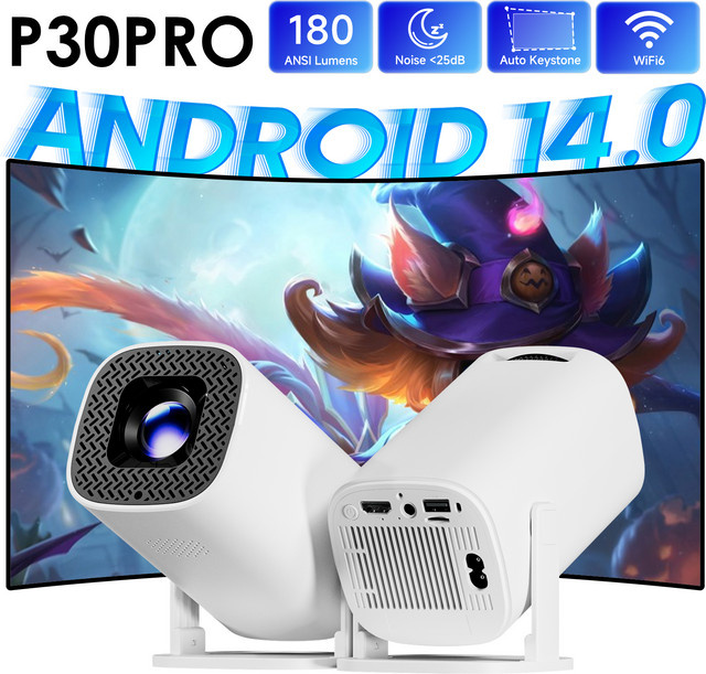 HONGTOP P30 PRO Smart Mini-Projektor mit Android 14, WiFi 6 und Bluetooth 5.0, 4K Unterstützung, 1280 x 720P Auflösung, Farbe: Weiß - Bild 1