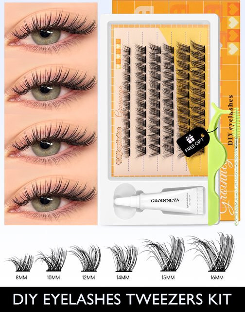 GROINNEYA Lash Cluster Kit DIY Wimpernverlängerung, Black, Unisex - Bild 1