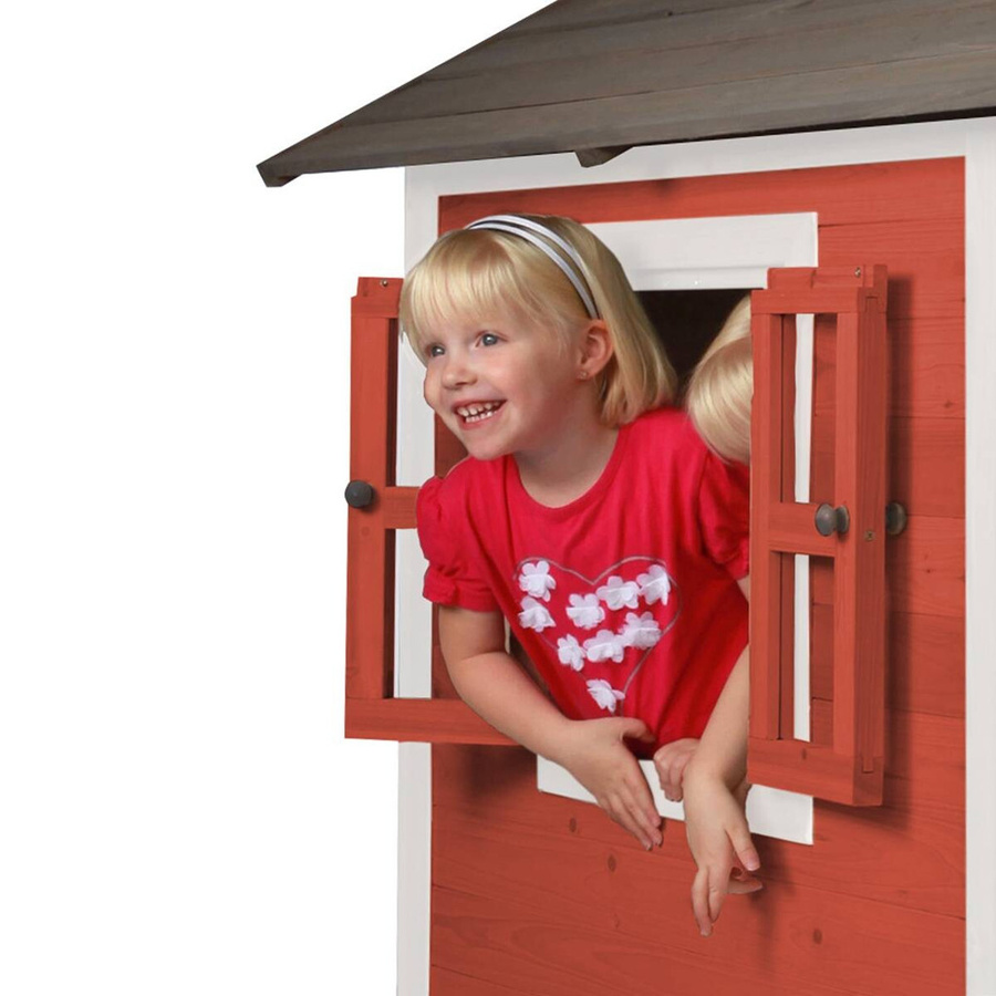 AXI Spielhaus Lodge XL aus Hemlockholz in Rot mit grauer Rutsche und Plexiglasfenstern, B/T/H: 240 x 189 x 167 cm - Bild 3
