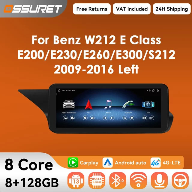 OSSURET Android Auto und Apple CarPlay Multimedia Radio mit GPS für Mercedes Benz W212 E-Klasse NTG 4.0 4.5 5.0 in Schwarz, 10,25 Zoll - Bild 1