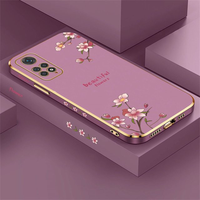 Luxus Silikon Handyhülle mit Blumenmuster für Xiaomi Redmi Note 11 10 8 9 Pro 9s 12 Turbo und iPhone 13 12 Pro Plus, stoßfest, in Schwarz oder Pink - Bild 1