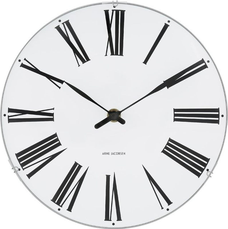 Arne Jacobsen Roman Wanduhr Analog in Weiß mit Glas und Metall, Durchmesser: 21 cm - Bild 1